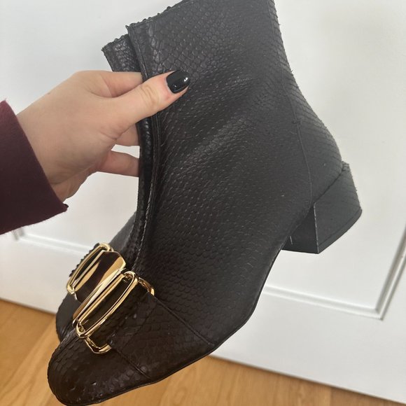 Tibi Wyatt Ankle Boots Black Snake Embossed Cowhide Leather Block Heels 39.5 - Picture 5 of 9